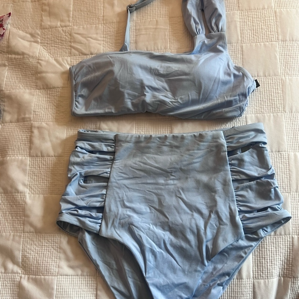 Light Blue One-Shoulder Bikini Set